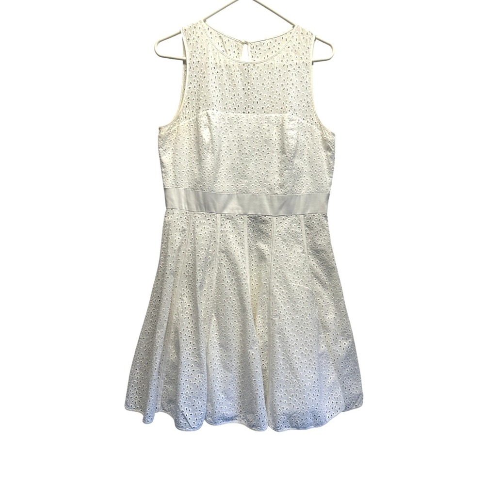 Anthropologie Eliza J White 100% cotton Eyelet Fit & Flare Midi Dress Size 12